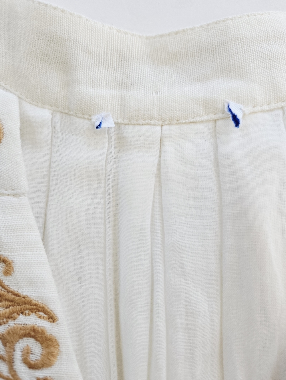 Cartolina Lizette Linen Blend Embroidered Belted Puff Sleeve Ivory Midi Dress M - Picture 11 of 16